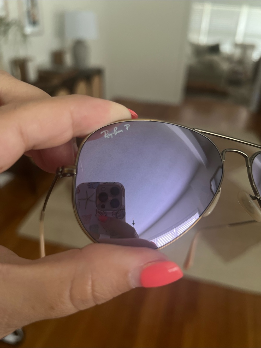 Ray-Ban Gold Frame Sunglasses with Purple Lenses